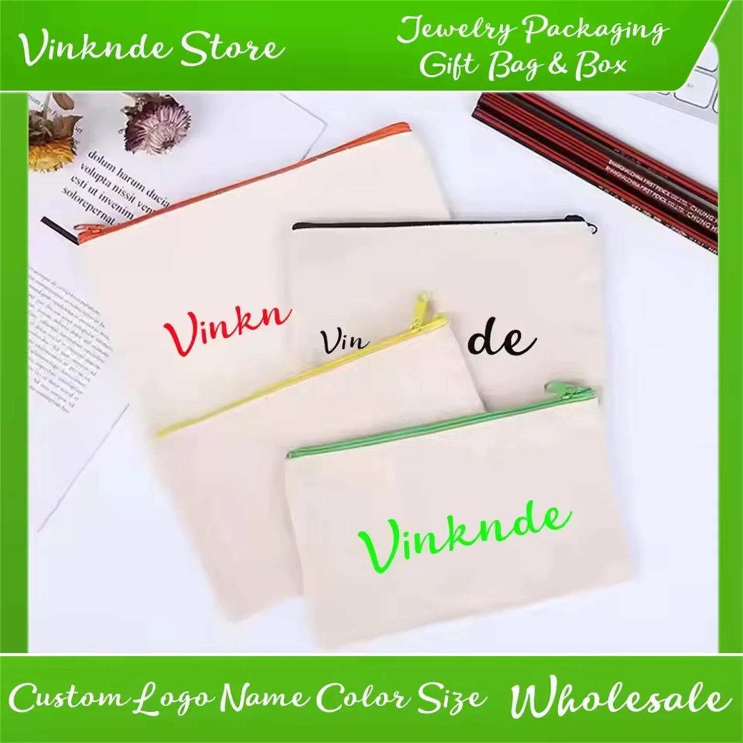 

100 шт., стильные прочные сумки для хранения с логотипом для школьного снаряжения для студентов и женской косметики, очки, линейки для карандашей, холщовая сумка