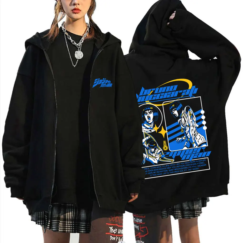 

Anime Jojo's Bizarre Adventure Bruno Bucciarati Zipper Hoodie Men Manga Harajuku Zip Up Jacket Unisex Cosplay Zip Up Sweatshirt