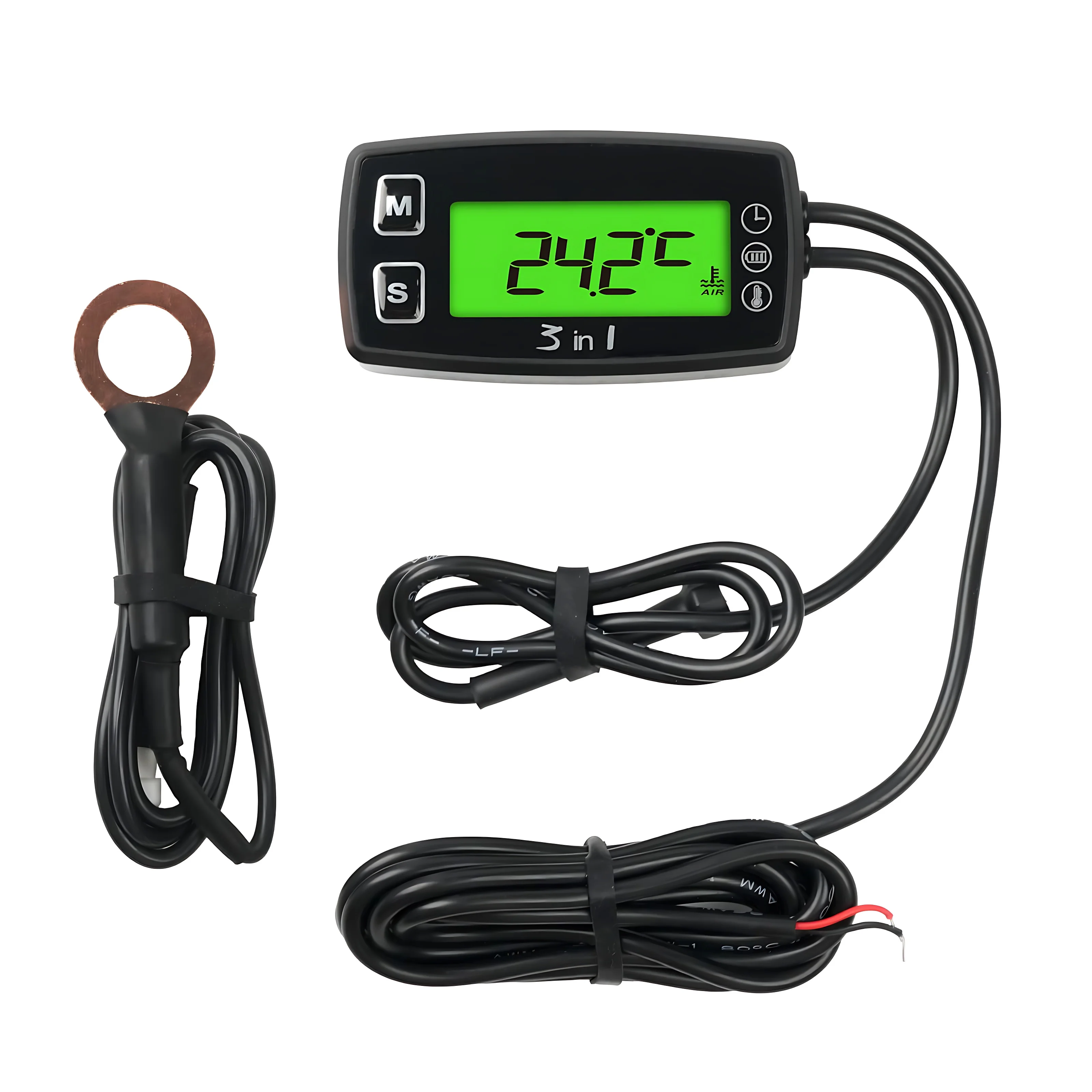 Digital Temperature Gauge Volt Meter with Programmable Alarm Clock Backlight for ATV Motorcycle Marine Boat Snowmobile Dirt Bike