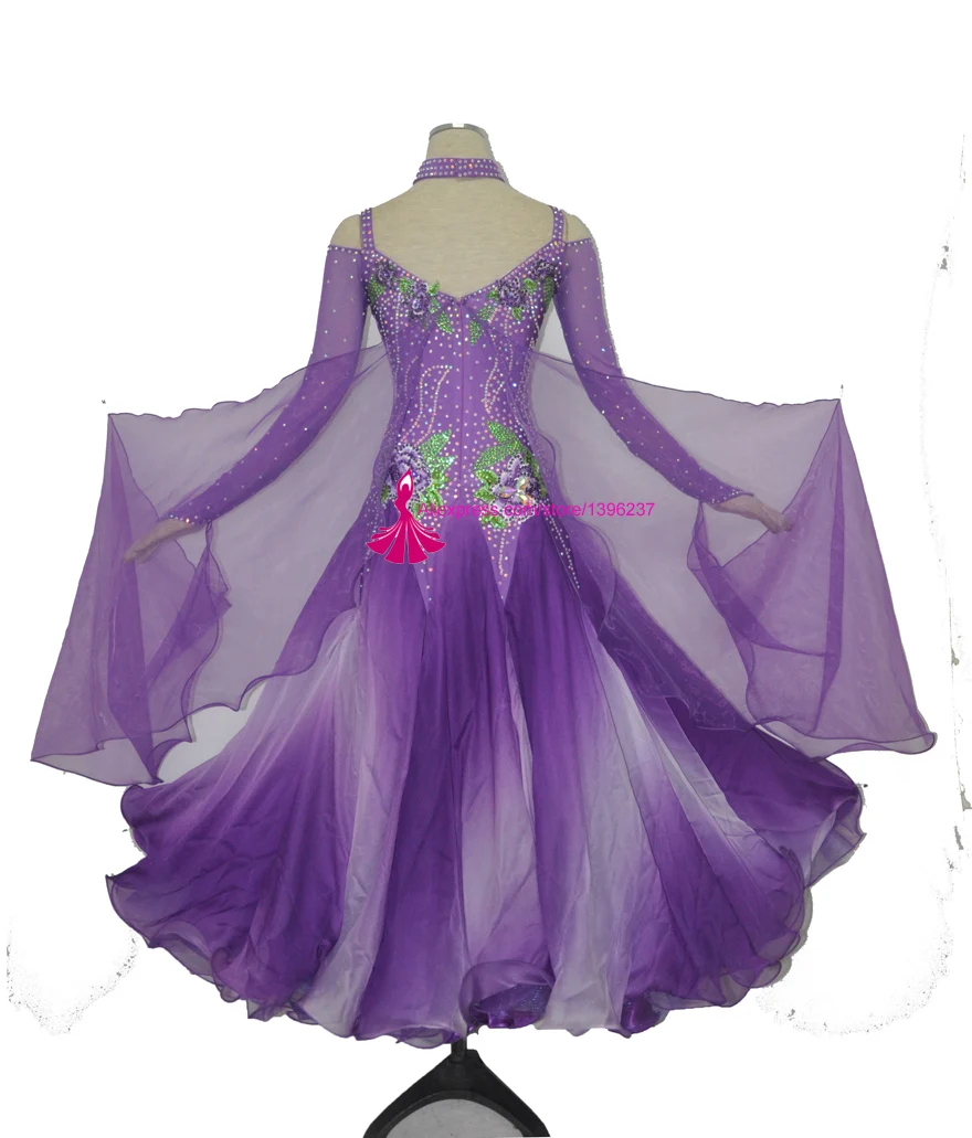 Standard Ballroom Competition Dance Dresses Lady's High Quality Purple Color Flamenco Modern Waltz Ballroom Dancing Dress