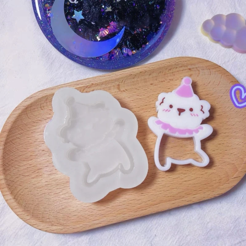 Cute Circus Bear Ornament Resin Casting Silicone Mold Woman Keychain Decorative Pendant Quicksand Mold for DIY Crafts