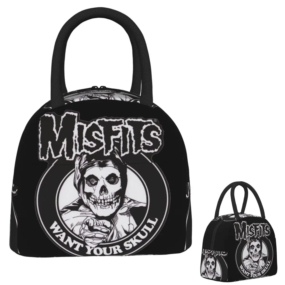 

Misfits Skull Lunch Bags Insulated Bento Box Portable Lunch Tote Resuable Picnic Bags Cooler Bag for Woman Girl Travel