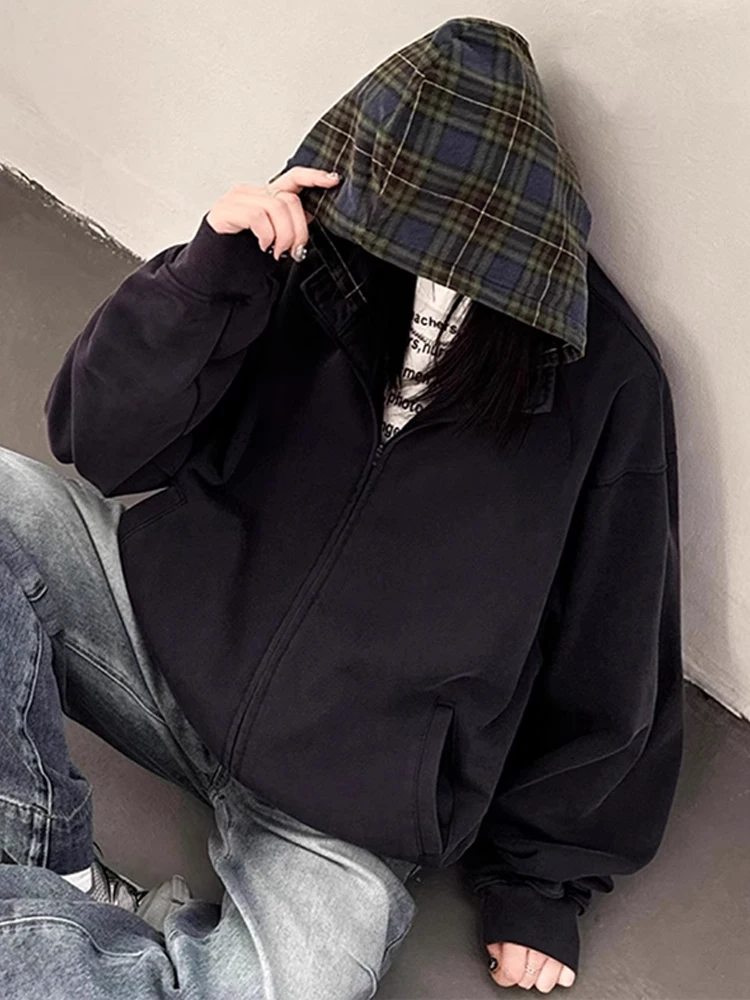 

Мужская толстовка-кардиган American High Street Heavyweight с уникальным дизайном, имитация двухслойности, осенняя, модная, свободного кроя