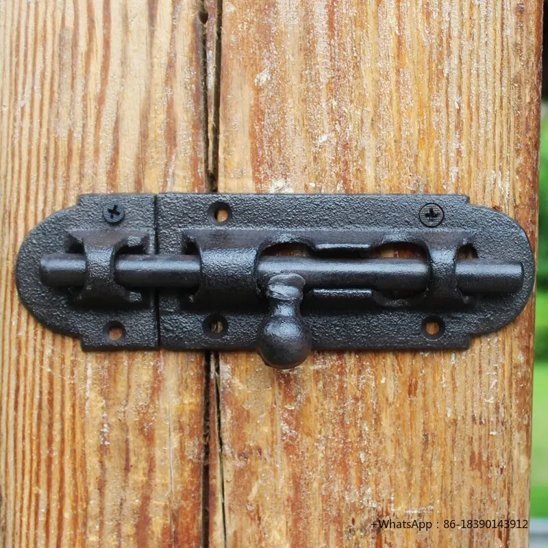 Cast Iron Latch Thickened Surface Mounted All Iron Door Bolt Black Anti-theft Door Buckle for Wooden Door Gate Hardware Fitting