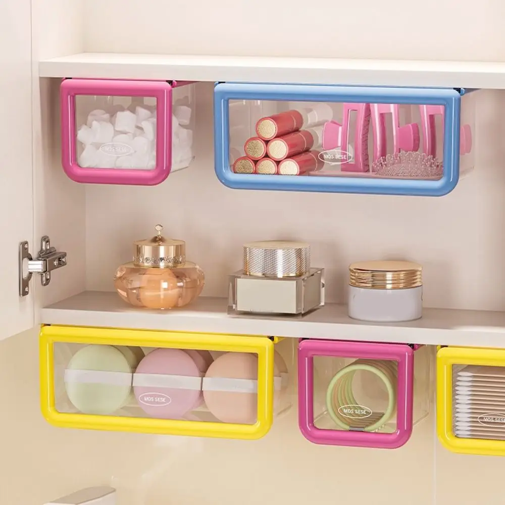 Plastic Mirror Cabinet Storage Box Dopamine Transparent Under Desk Drawer Organizer Large Capacity Self Adhesive
