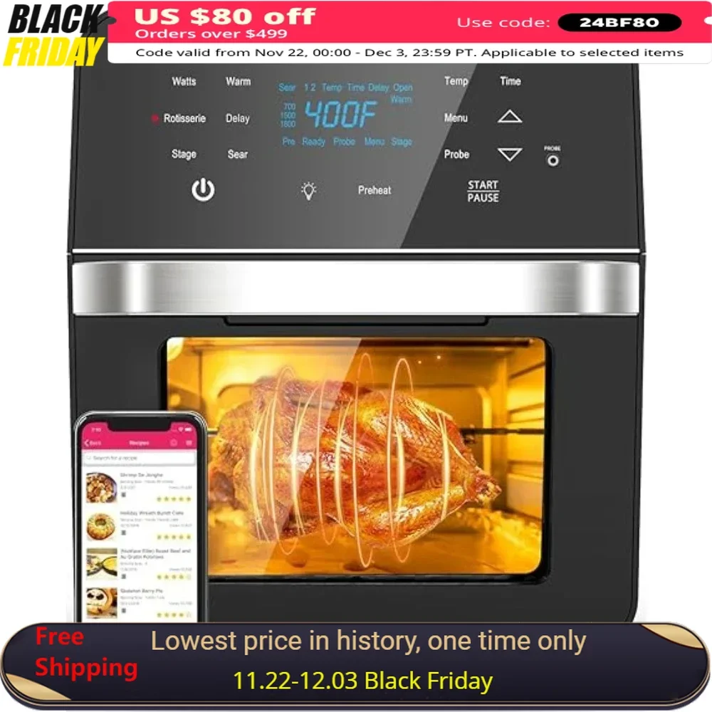 Microwave Ovens, Air Fryer Oven, 15.5Qt,Powerful 1800W, Integrated Smart Thermometer, Temp Controls, Microwave Ovens