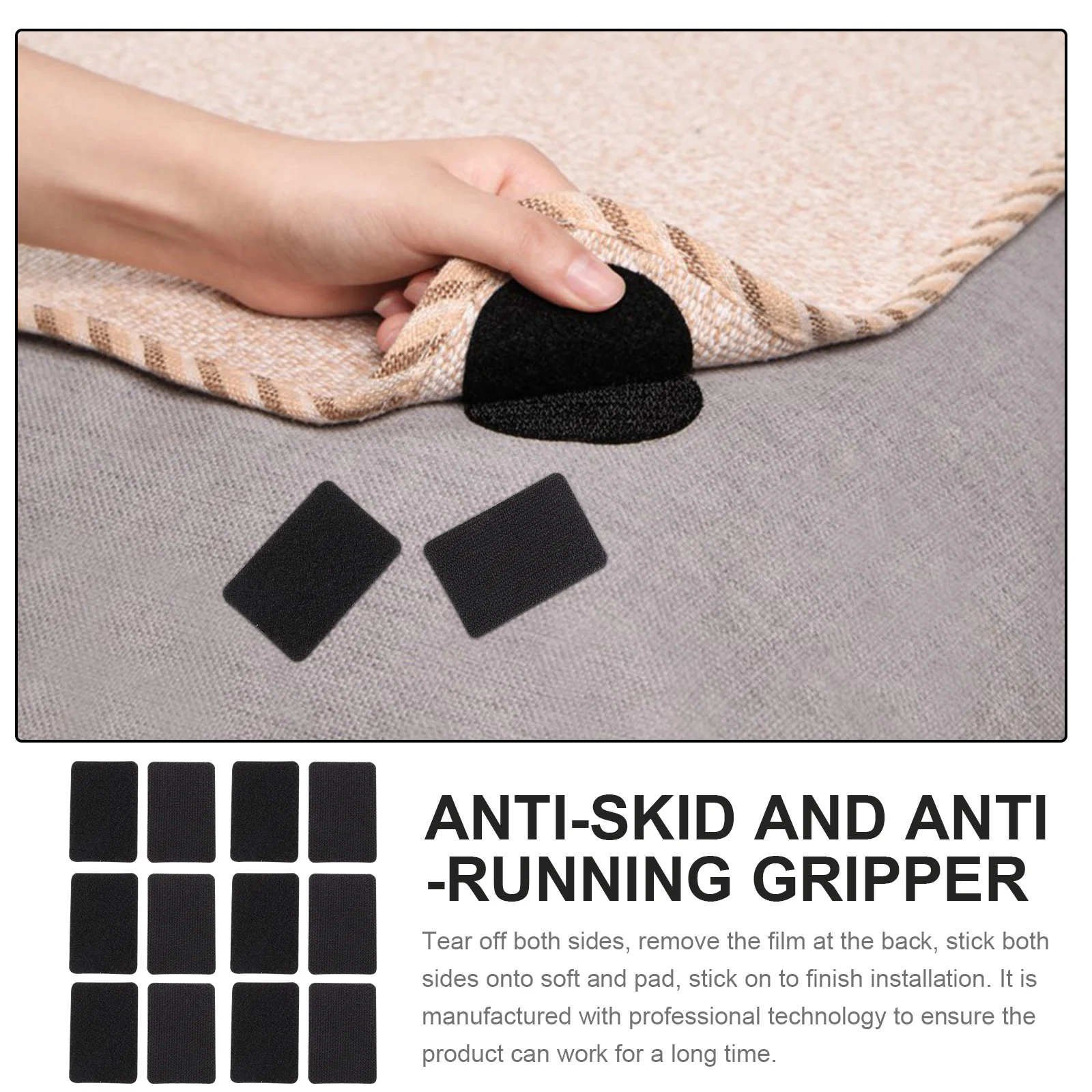 

12pcs Anti Slip Dense Hook Loop Washable Reusable Non Skid Pad For Sofa Carpet Hardwood Floor Multipurpose Grip Tape