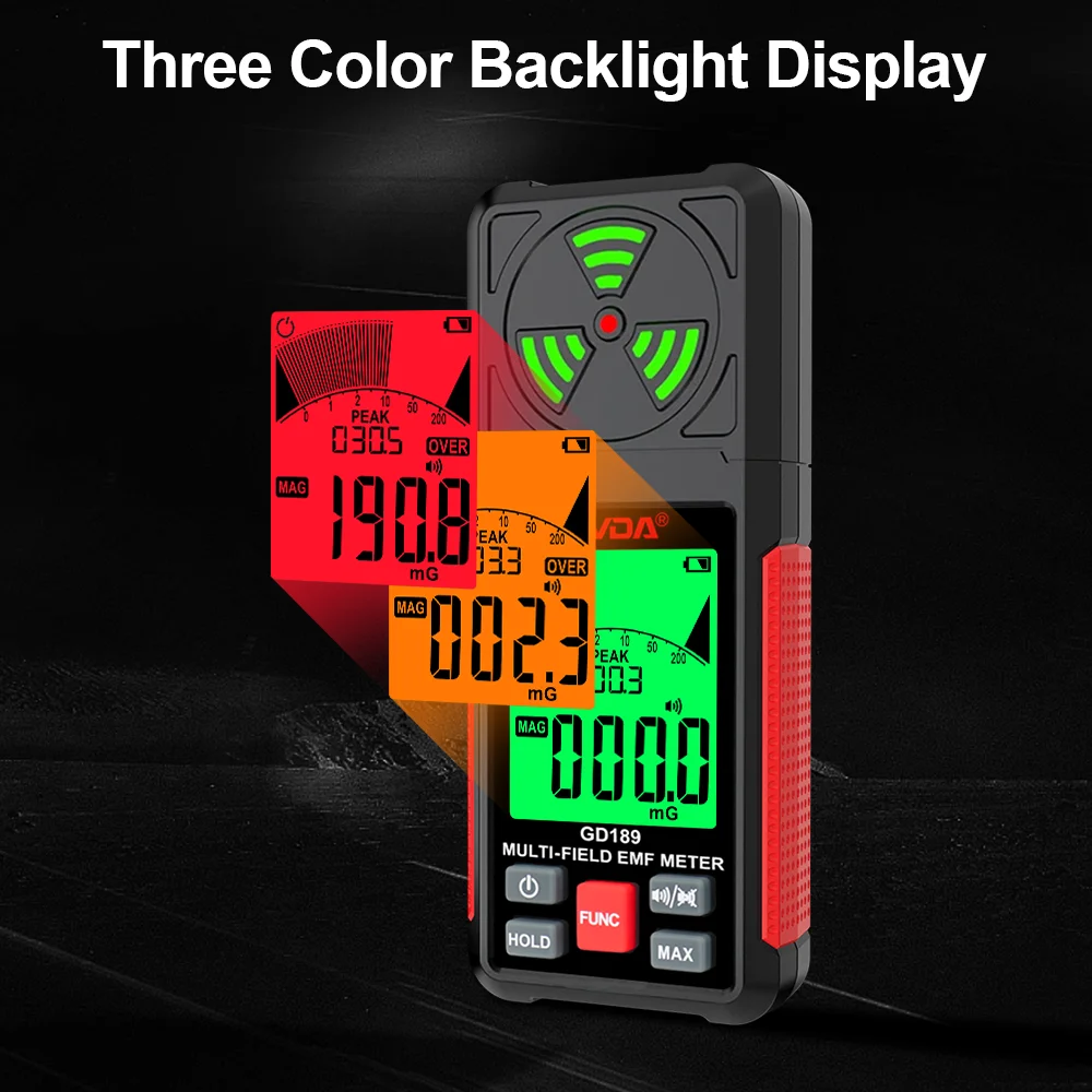 GVDA Misuratore EMF multi-campo Rilevatore di radiazioni di campo elettromagnetico portatile Tester di radiazioni a microonde RF ad alta frequenza