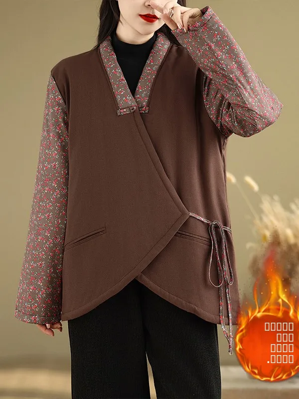 

Thiened Хлопково-льняное пальто Jaet, зимнее теплое художественное женское пальто в стиле ретро с v-образным вырезом, длинное све, стандартный крой, для поездок на работу, Ele