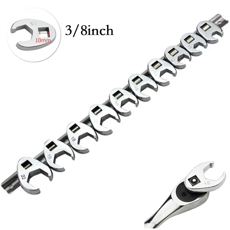 10Pcs 3/8Inch Drive Crowfoot Wrench 10 To 22Mm Metric SAE Imperial Chrome Plated Foot Open End Spanner