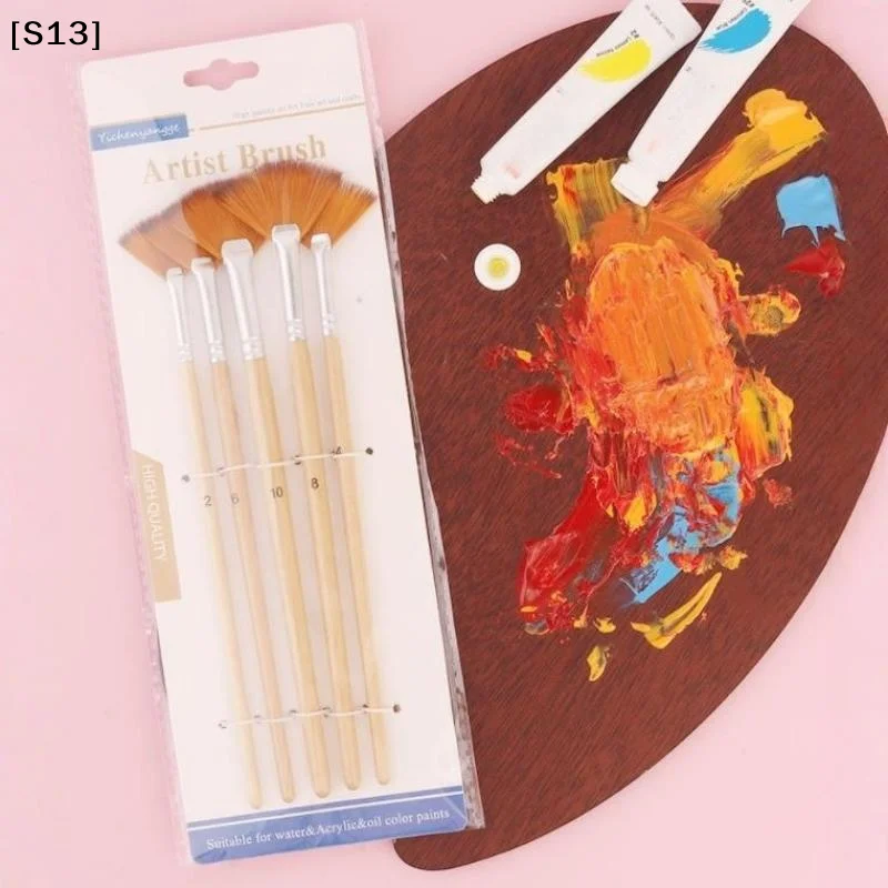 5Pcs Nylon Hair Watercolor Fan Artist Brushes Fan Paint Brushes Oil Acrylic Paint Brushes For Acrylic Watercolor Painting[Q]Q@