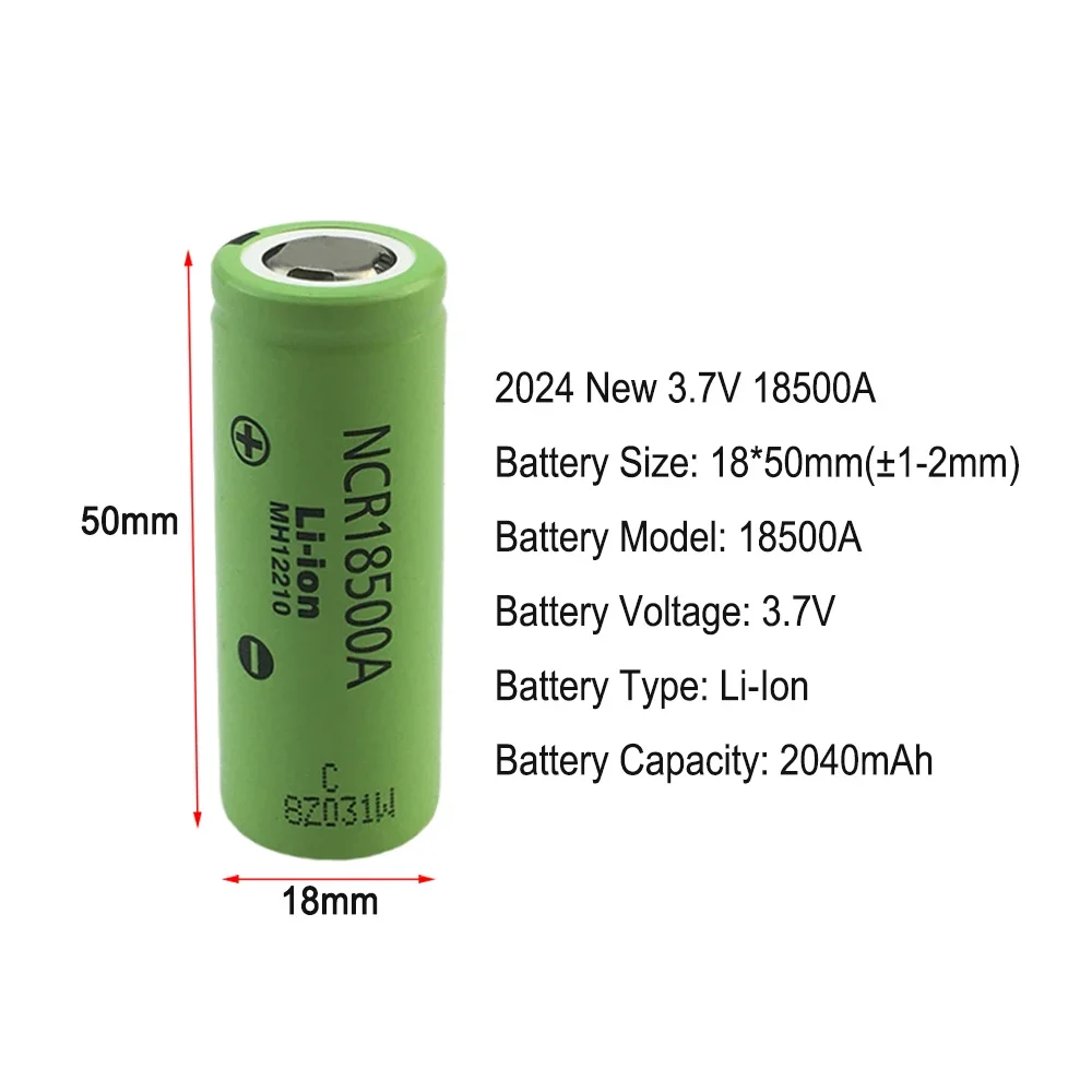 2024 New High Quality NCR 18500A 3.7V 2040mAh Lithium Battery 100% Brand New Suitable for Toy Flashlights, etc