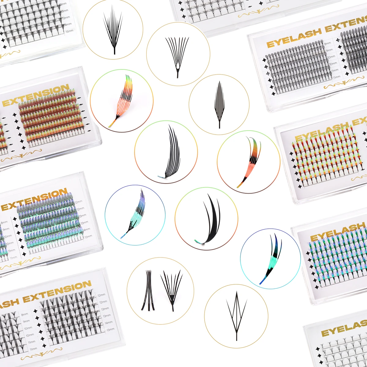 Anime Spike Eyelash Glitter Color Comic Spire False Lashes Premade Lashes Fan Tower Feather Shaped Eyelash Extension