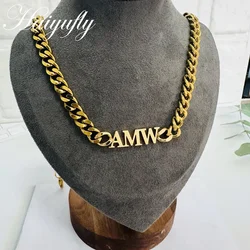 Haiyufly Custom Name Necklace for Women Men 10mm Cuban Chain Nameplate Personalized Stainless Steel Jewelry Choker Birthday Gift