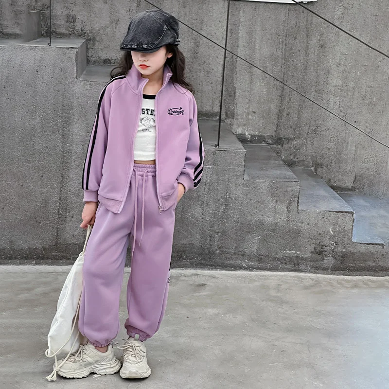 

Girls Coat +Pants Kids Suits 2PCS/Set Cotton 2024 Violet Spring Autumn Cotton Tracksuit Jogging Suit Christmas Gift Children Clo