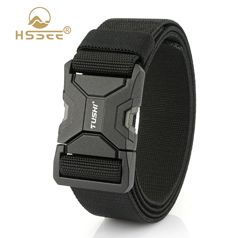 HSSEE New Casual Elastic Belt for Men Zinc Alloy Quick Release Tactical Outdoor Belt Premium Nylon Stretch Work Belt Male Girdle