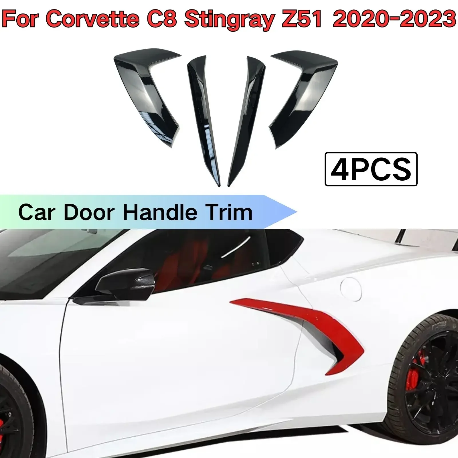 For Corvette C8 Stingray Z51 2020 2021-2023 Car Door Handle  Cover Trim Sticker Exterior Parts Carbon Fiber Look Car Accessories