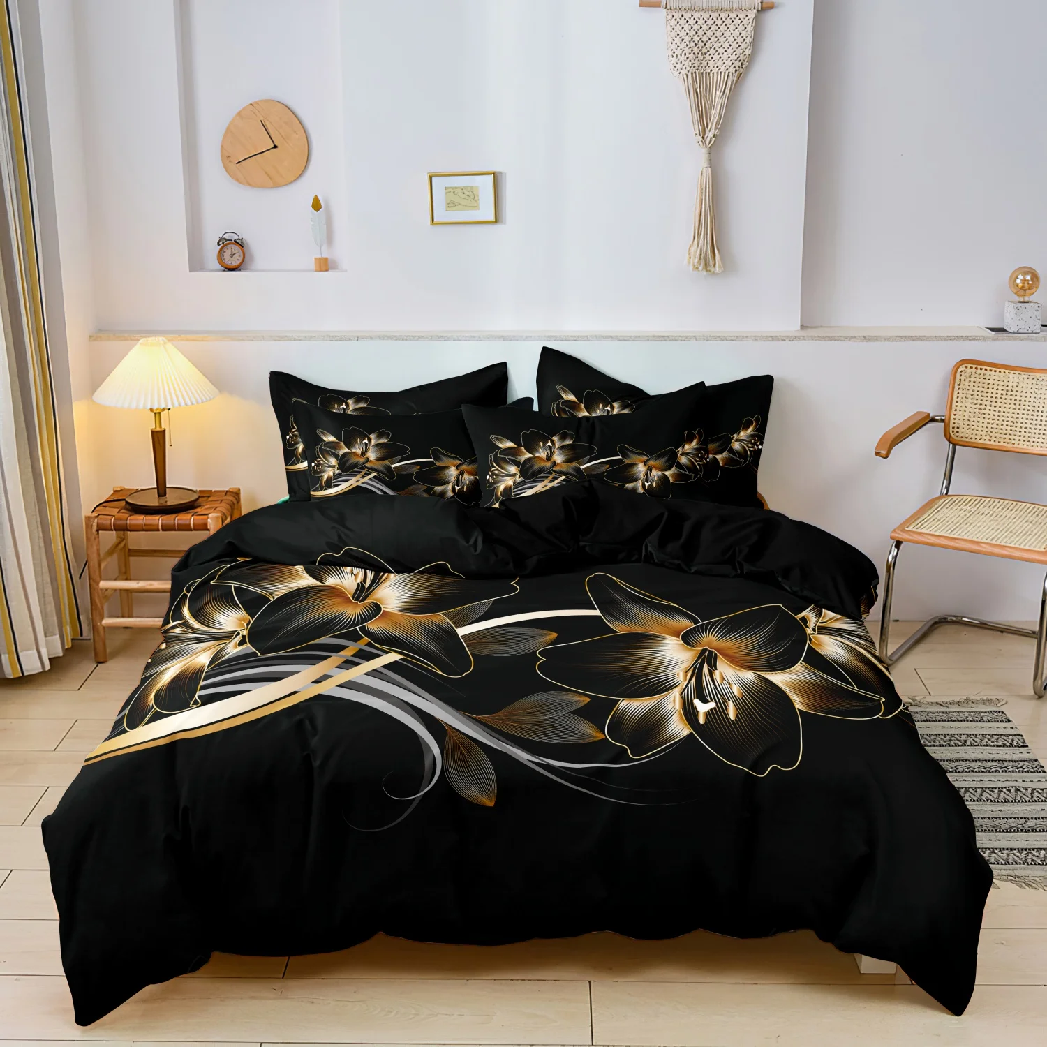 3-delige zwart-gouden bloemenp - Aesthetic Floral Duvet Cover recensie en prijs