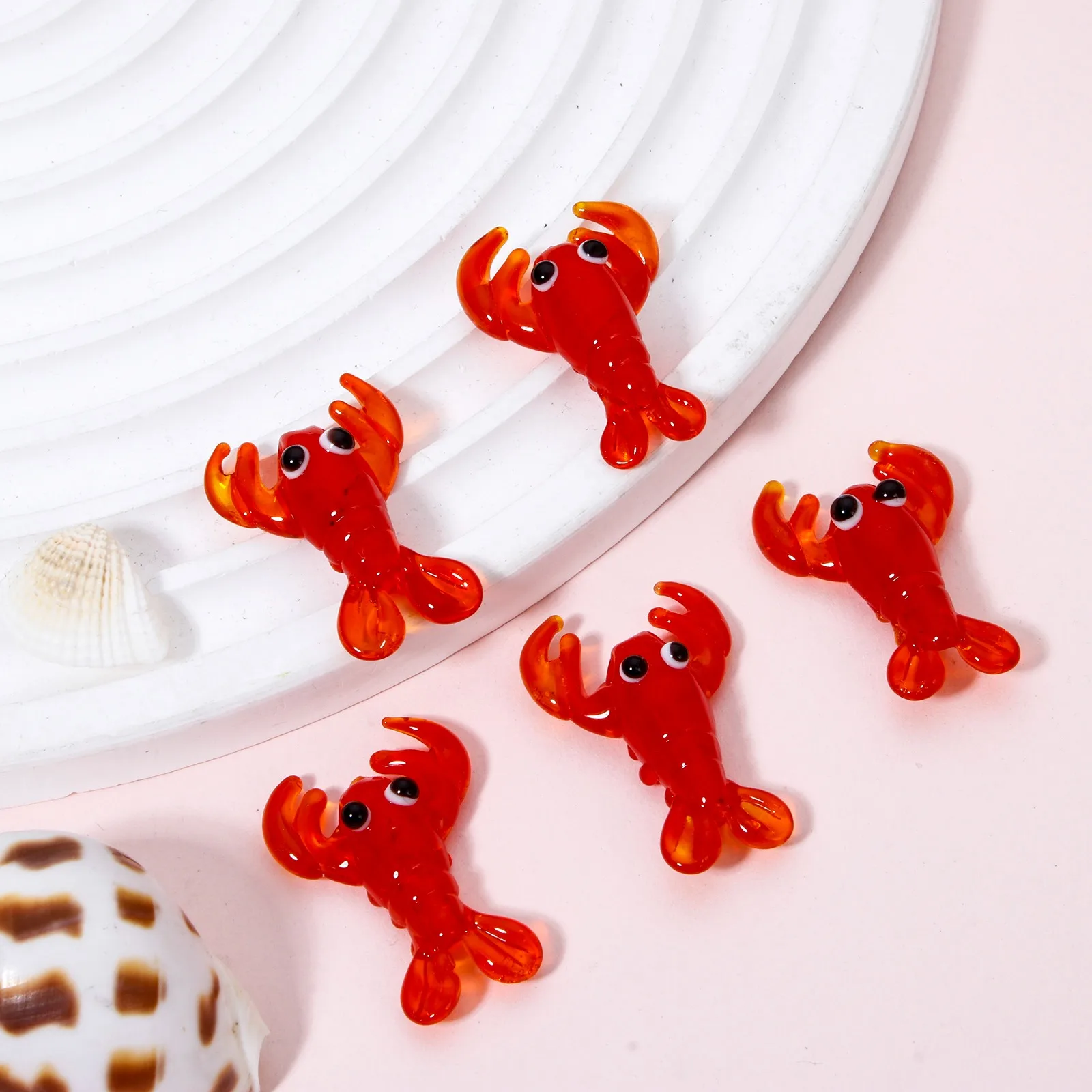 2PCs Cute Red Lobster Lampwork Glass Beads Ocean Jewelry Cartoon Beads Spacer Beads For DIY Making Jewelry About 3.1x2.1cm