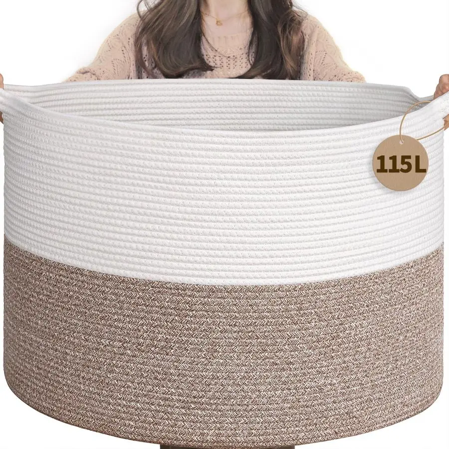 

115L Extra Large Blanket Basket, Soft Cotton Rope Storage Basket for Organizing, Home Decor, Toys, Laundry amp Towels, Toy Stora