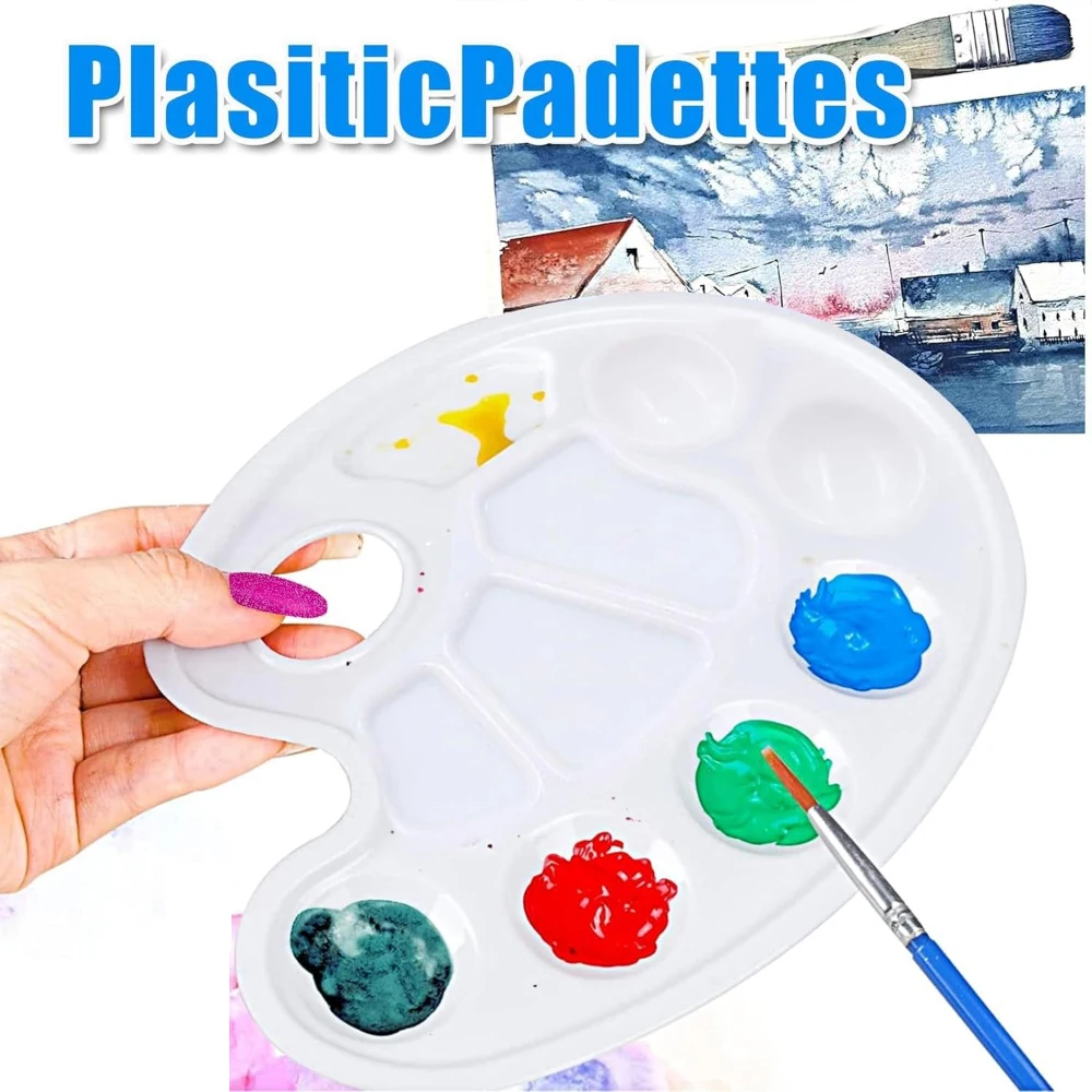 1-20PC Plastic Mixing Palette with Finger Hole for Artists Watercolour Acrylic and Oil Painting for Learning and Watercolor Kid