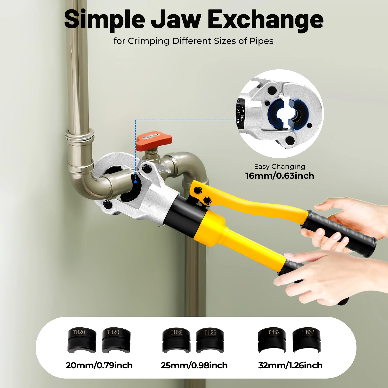 

Гидравлические клещи для обжима труб 8Т с многослойными губками 16/20/25/32 мм, усилие прессования 8 тонн, инструмент для обжима труб