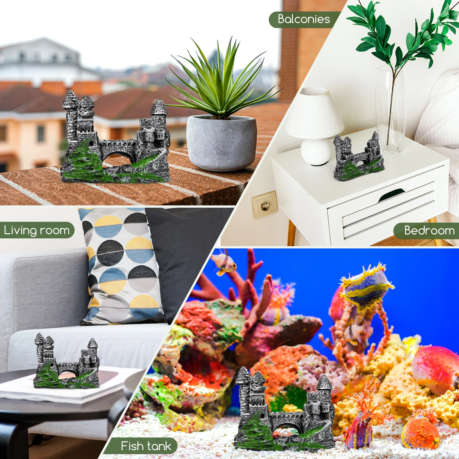 

Exquisite Aquarium Castle Fish Tank Decoration Sturdy Hideout Stone Ornament Home Office Balcony Aquarium Castle