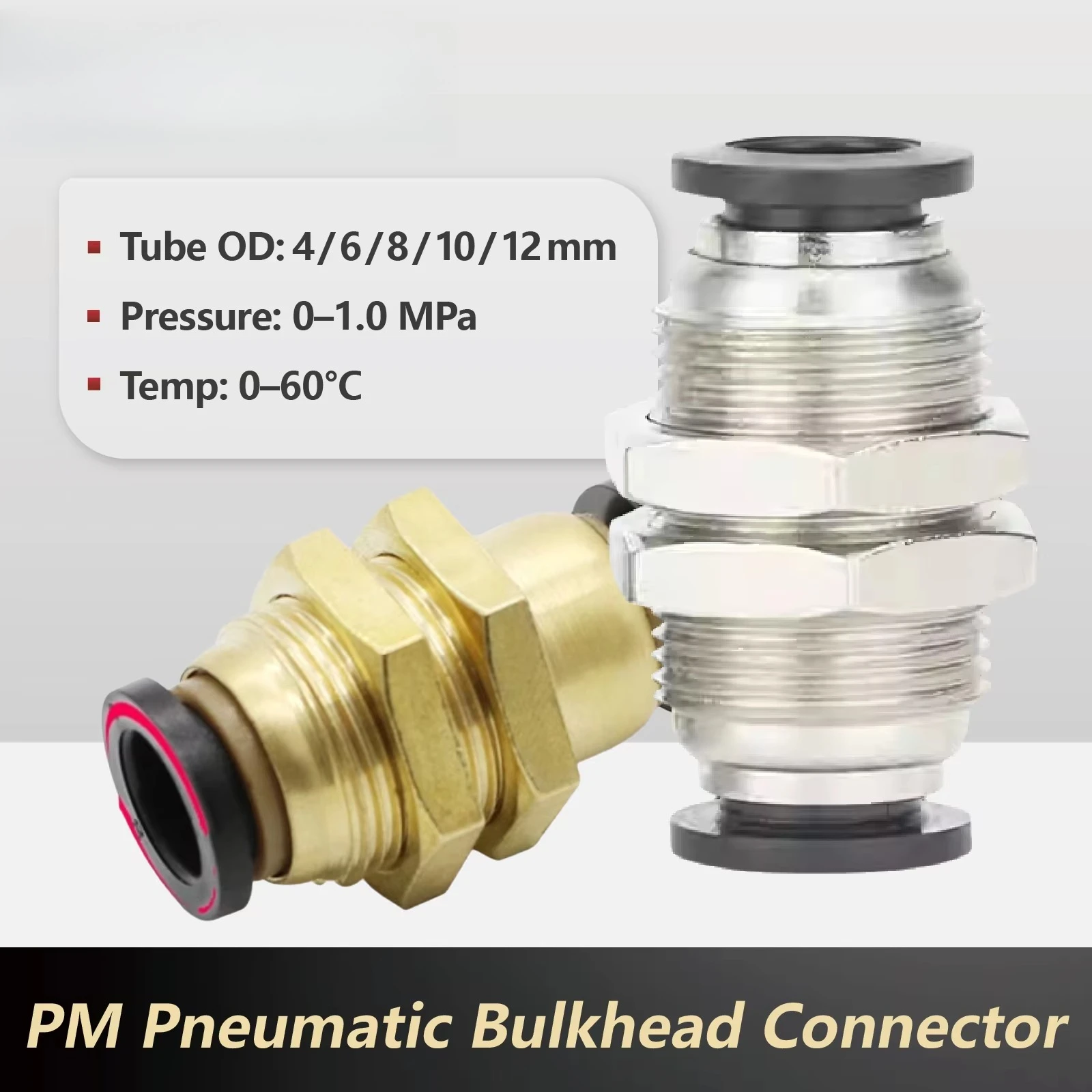 PM Pneumatic Fitting Bulkhead Straight Push to Connect Adapter 4mm 6mm 8mm 10mm 12mm for Air Compressor Tubing Line