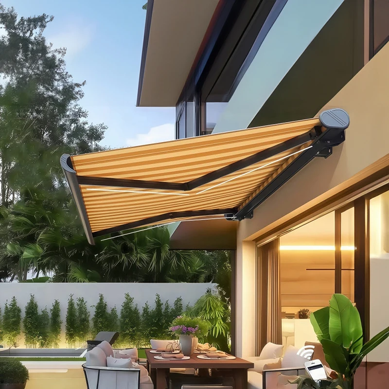 

Full-Case Electric Awning - Retractable, Smart Auto Remote-Controlled Folding Sun & Rain Shelter with Aluminum Alloy Frame for O