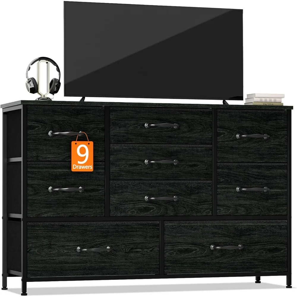 

Furnulem Wide Dresser with 9 Large Drawers for 55'' Long TV Stand Entertainment Center,Wood Shelf Storage for Bedroom