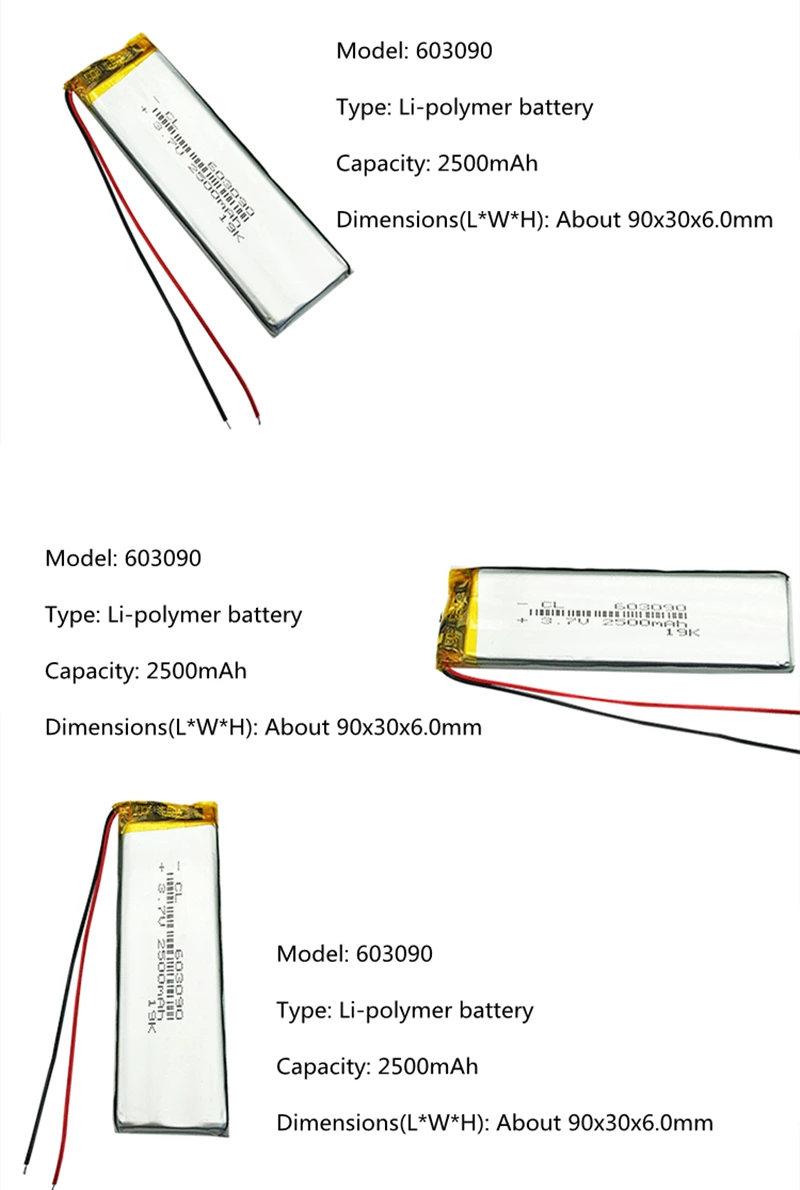 Nowy 3.7V 2500mAh 603090 bateria litowo-polimerowa do światła LED MP3 MP4 zabawki elektryczne Bluetooth słuchawki aparat moc GPS banku