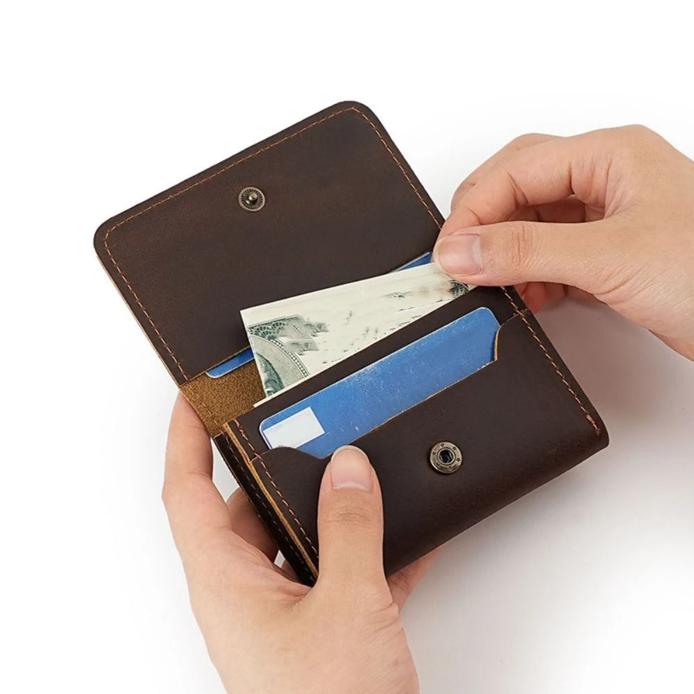 Portable Leather PU Cowhide Short Wallet Small Korean Style Card Holders Clutch Solid Color Business Men Short Wallet Men