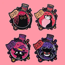 Cute Black Cat Enamel Pins Animals Bottles Brooch Lapel Pin Badge on Backpack Clothing Accessories Witch Jewelry Halloween Gifts