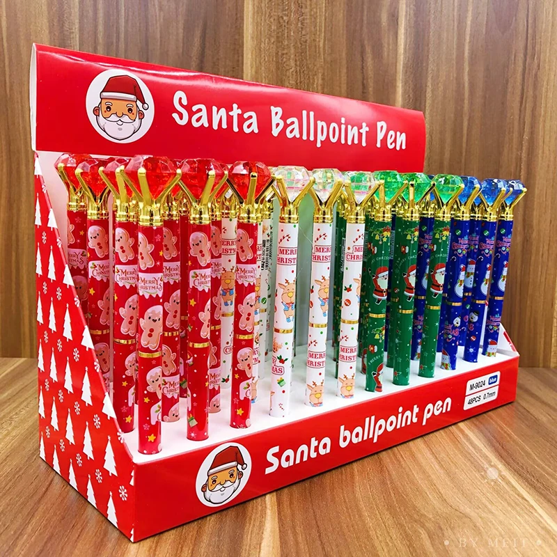 48pcs Christmas Diamond Ball point Pen Office Signature Pen Santa Claus Gel Pen School Supplies Writing Stationery Wholesale