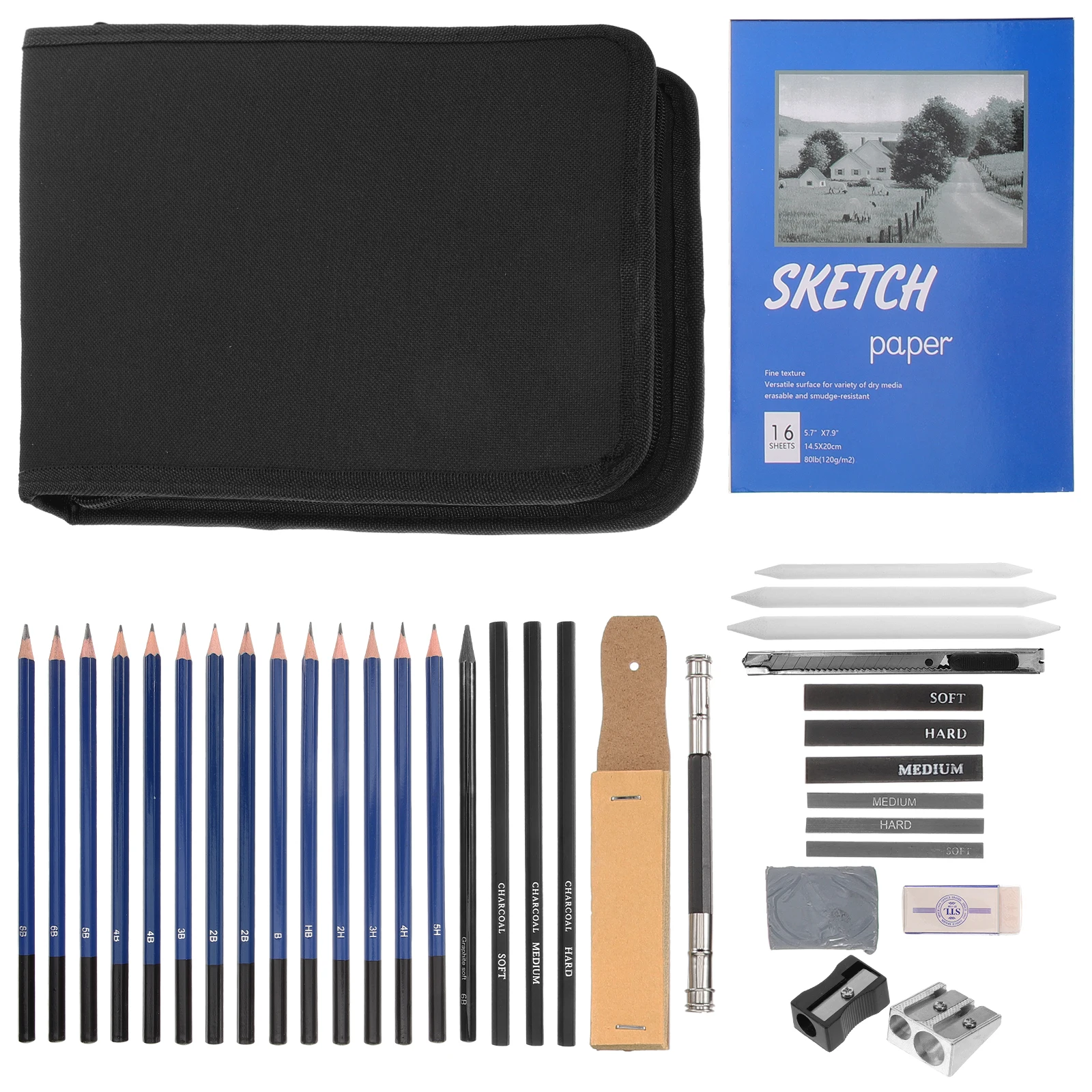 

35 Pieces Sketch Kit Drawing Art Pencil Set High Quality Portable Charcoal Pencils Eraser For Home School Studio Use