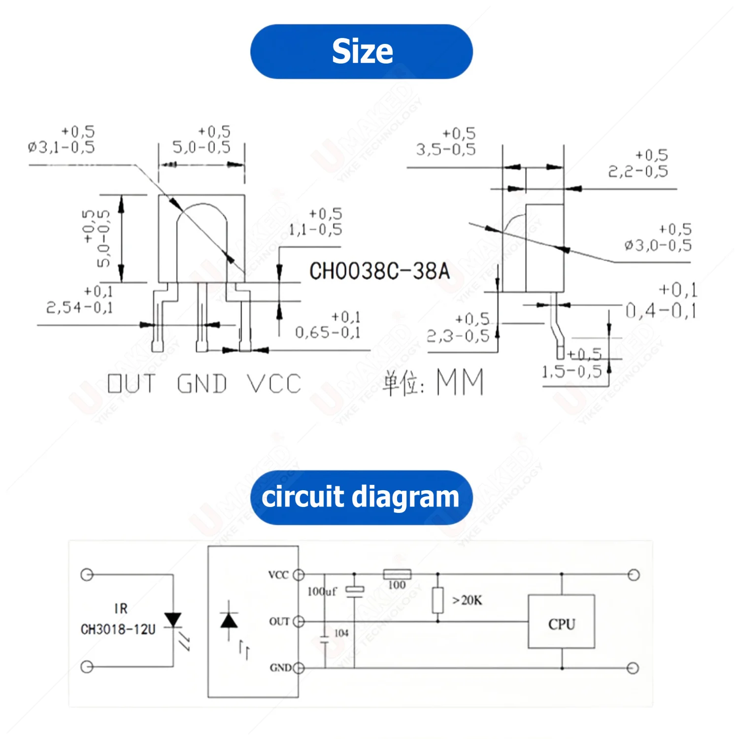 100pcs CH0038C-38A IR LED Emitting Diode  Transmitter Emitter Infrared Phototransistor Photodiode Invisible DIY PCB