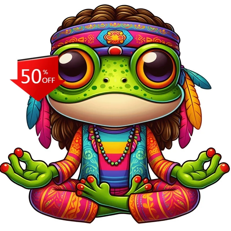 Hippie Peace Frog Sticker Beautiful Colorful Vivid Bright Hippy Boho Zen Accessories Stickers Motorhome Rv Caravan