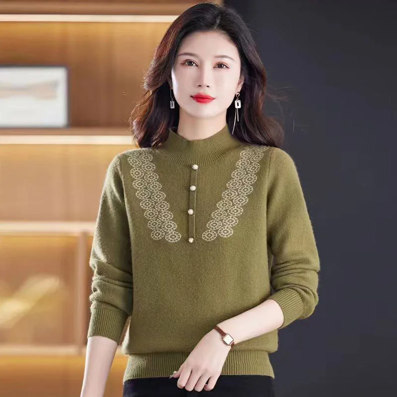 Women's Jacquard Knitted Sweater Winter Warm Sheep Wool 100% Solid Fashion Knitwear Casual Solid Pullovers Female Top