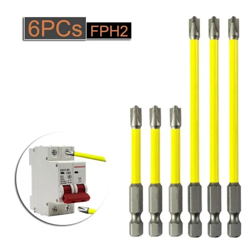 

6Pcs Electrician Magnetic Special Screwdriver Bits Set Impact Driver FPH2 65mm 110mm Slotted Cross Head Screwdriver Drill Bit