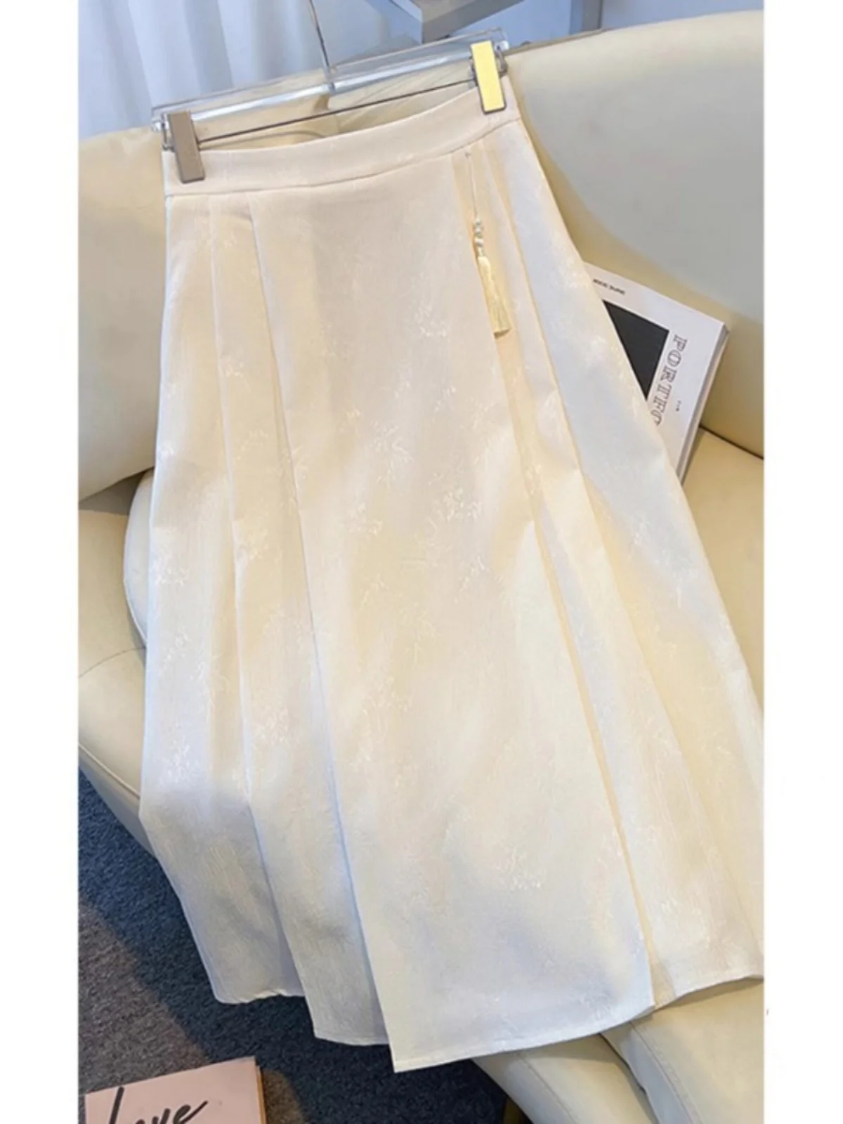 جديد الصينية Sle المطرزة ألف خط تنورة للنساء عالية الخصر التخسيس Bla شرابة قلادة f الجسم تنورة #3