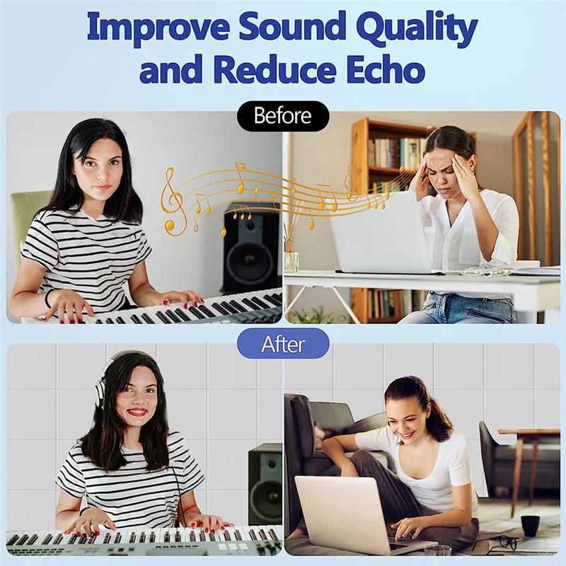 ألواح صوتية ذاتية اللصق M87K، 18 قطعة، بطانة مقاومة للصوت مقاس 12 × 12 × 0.4 بوصة، لوحة ممتصة للصوت لمنزل KTV، أبيض #2