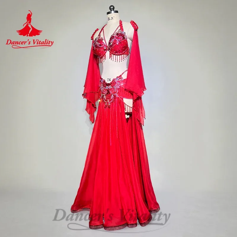 Bellydance Costumes Customized Luxury Bra+Hand Sleeves+Chiffon Long Skirt 3pcs Oriental Dance Professional Performance Clothing