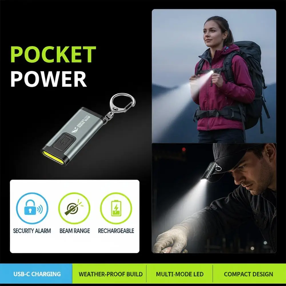 Multifunctional Keychain Flashlight USB Rechargeable Mini Flashlight With COB Work Light Keyring Camping Walking Pocket Lamp