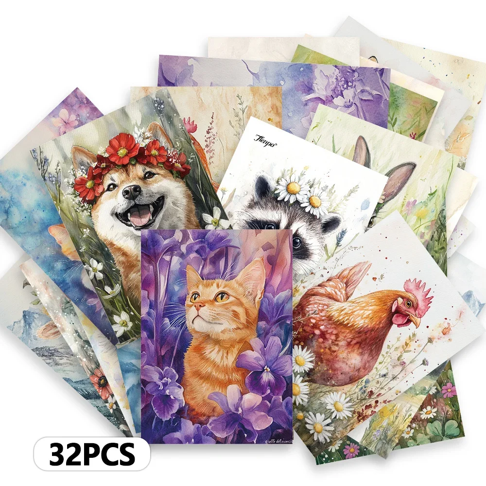 32 Stück, postale Karten mit niedlichen Haustieren, Dekorations-/Grußkarten/Postkarten, hochauflösender Druck, sammelbar und per Post verschickbar