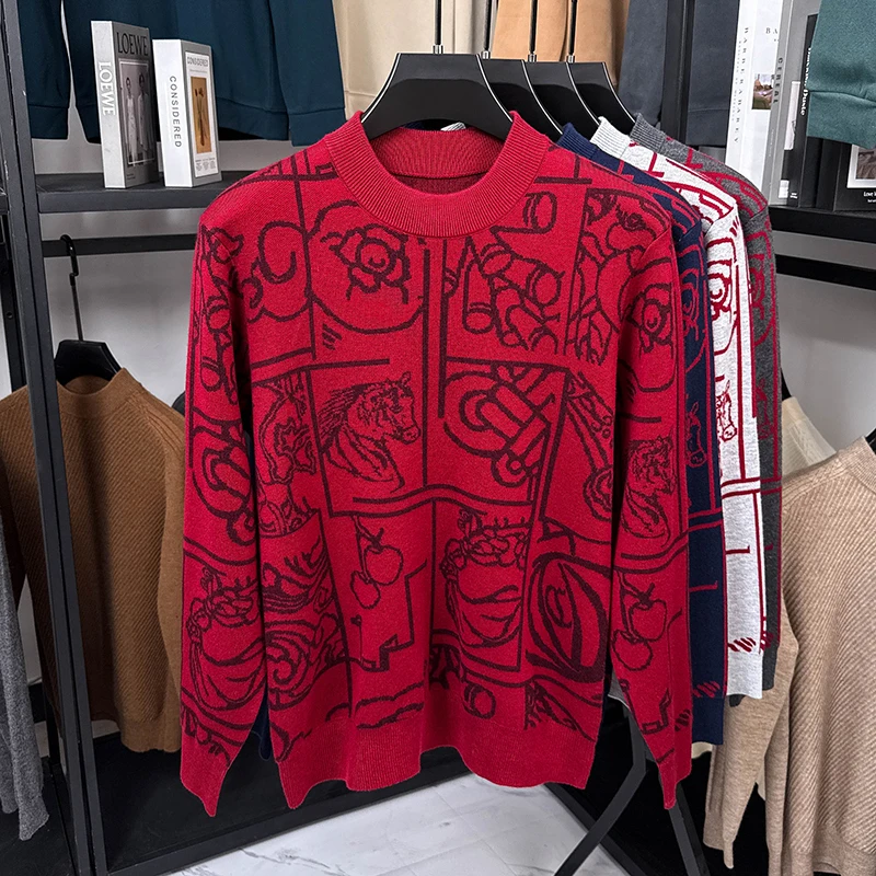 Maglione girocollo da uomo di marca di moda 2025 autunno inverno nuovo stile personalizzato design graffiti Pullover lavorato a maglia casual coreano