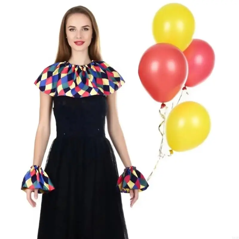 Professionelles Halloween-Clown-Kleidungsset mit abnehmbarem Kunstkragen und Ärmeln, Handgelenksmanschetten für Bühnenauftritte