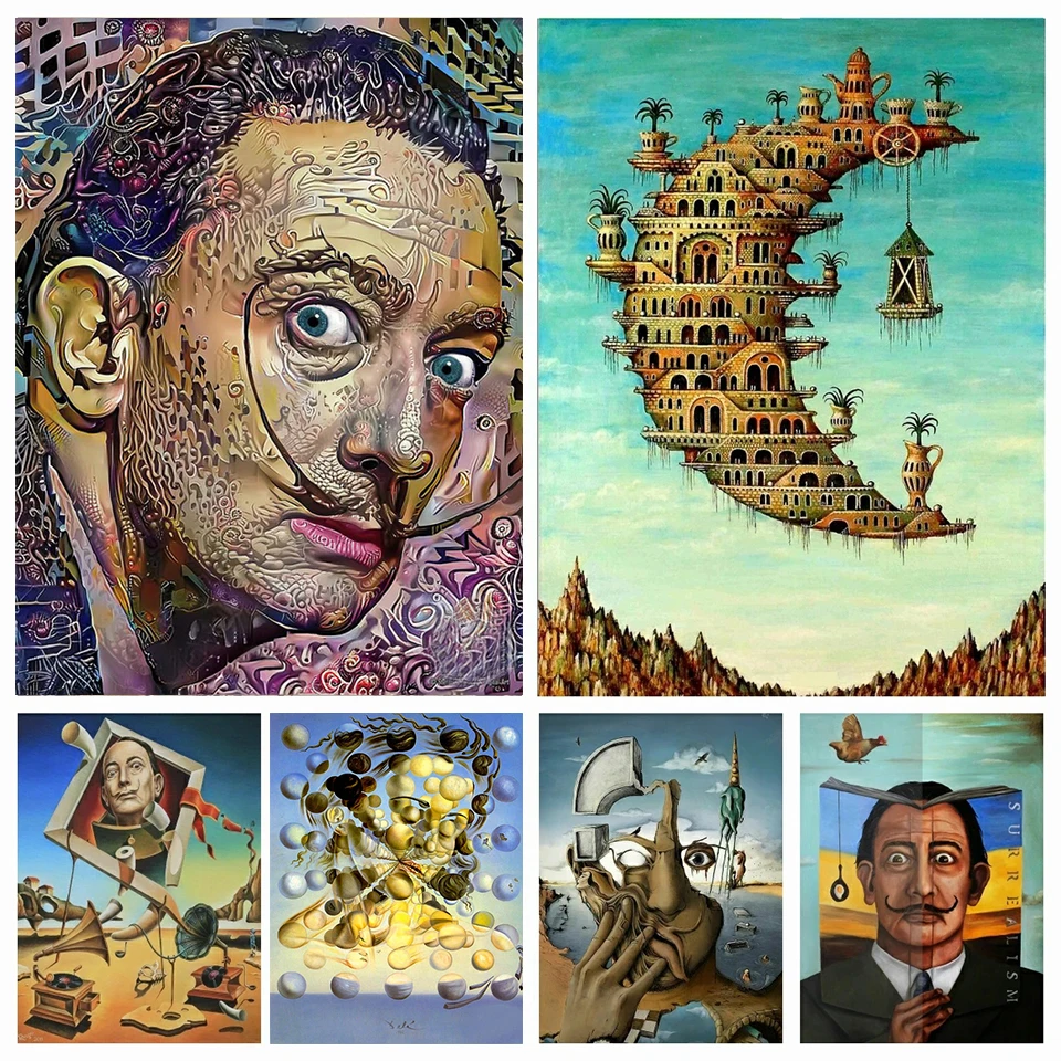 Famous Surrealism Salvador Dali DIY 5D Diamond Painting Abstract Full Square Round Diamond Mosaic Embroidery Art Home Decor
