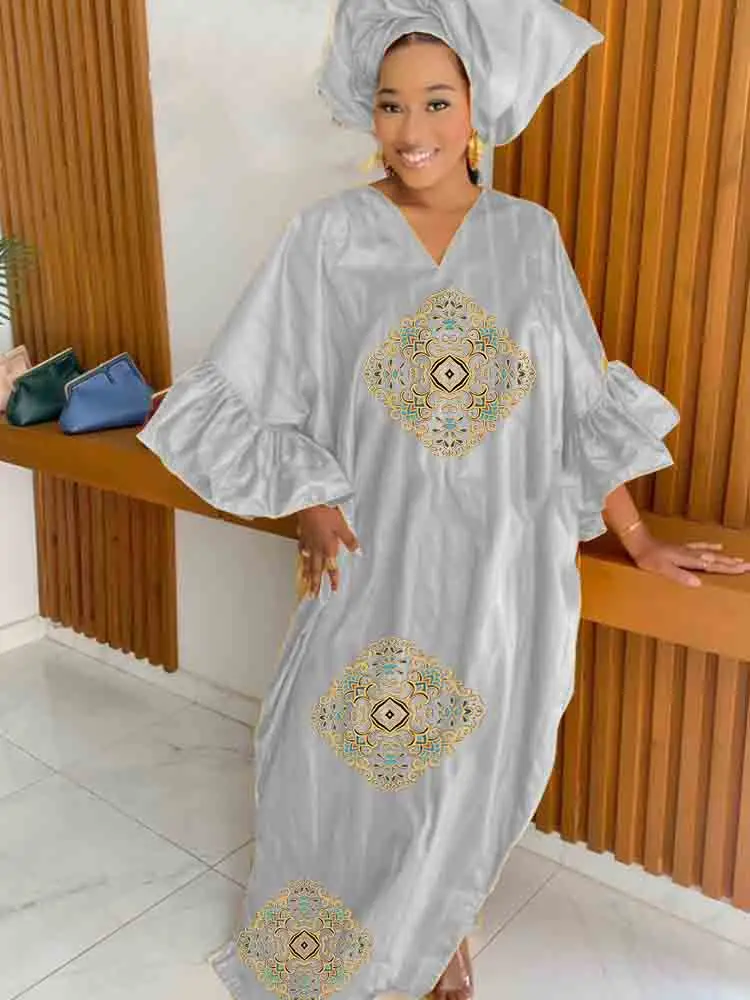 African Original Bazin Riche Long Dresses For Ankara Nigeria Women Traditional Wedding Party Basin Robe Dashiki Clothong