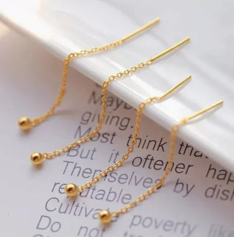 18k real gold drop earrings fine gold o shape chains earrings gold ball drop earring