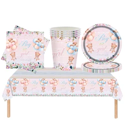 Boy Or Girl Gender Reveal Party Tableware Tablecloth napkin Plates Cup Baby Shower Gender Reveal Party Banner Balloon Decoration